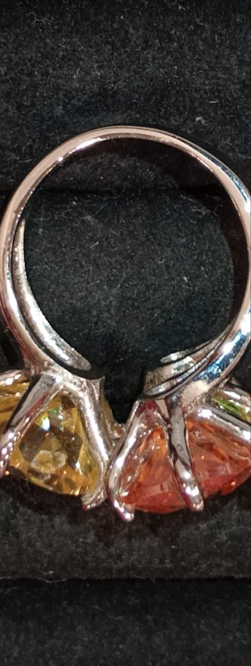 Park Lane Orange, Yellow & Green Crystal Flower Ring - Picture 6 of 14